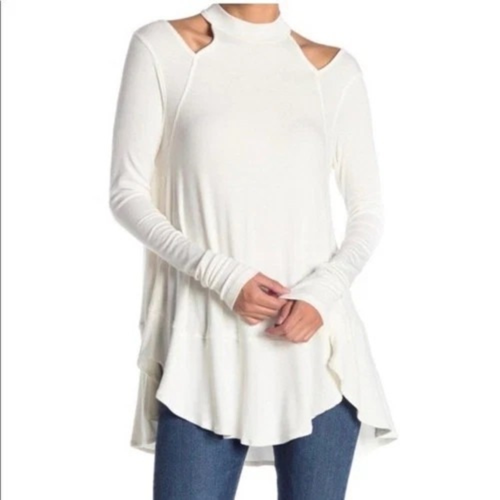 Women's Free People Downtown Girl Cut-Out Tunic Long Sleeve WHITE Sz SMALL